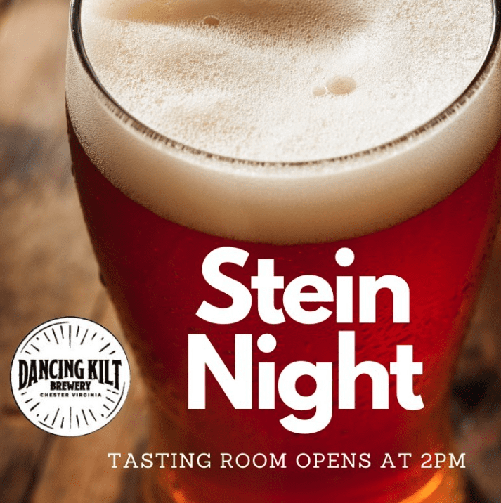 A glass of beer with the words stein night.