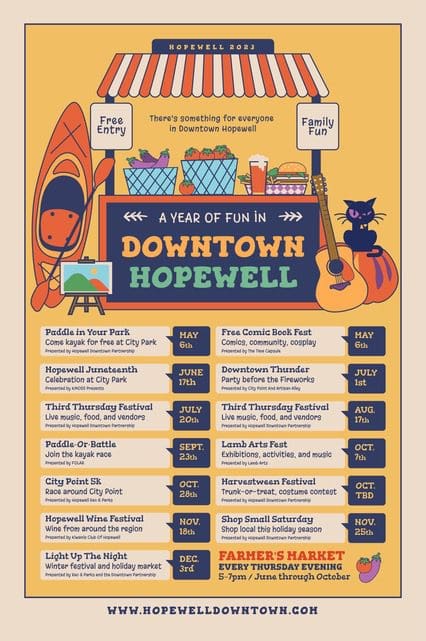 A poster for the downtown hopmell farmers market.